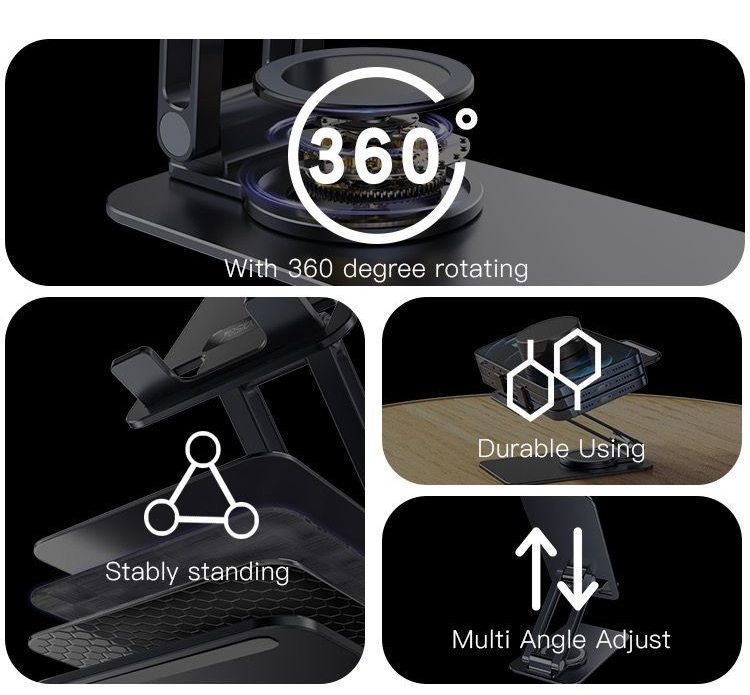YESIDO Aluminum Alloy 360 Rotating Folding Desktop Phone Holder