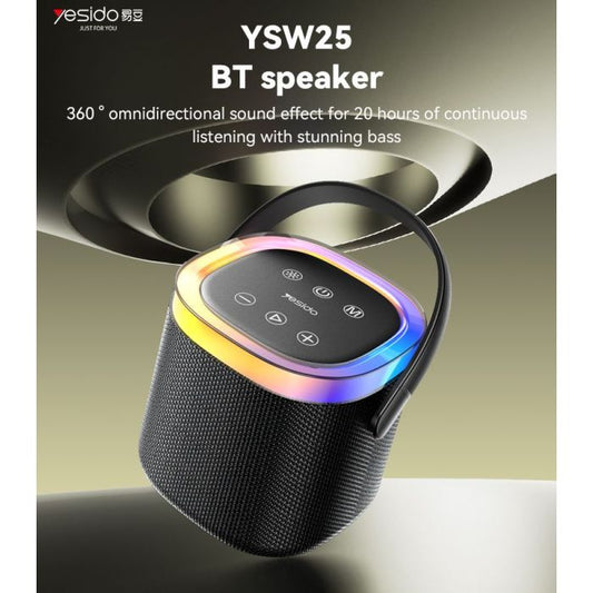 YSW25 Yesido BT5.3 360 Omnidirectional Sound Effect 8W 1800mAh High-capacity Battery IP67 Waterproof Rating Speaker.