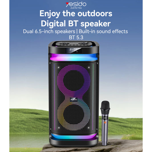 YSW29 Yesido 40W BT5.3 Dual 6.5inch Speakers RGB Light With Microphone 4400mAh Large Battery Digital Wireless Speaker