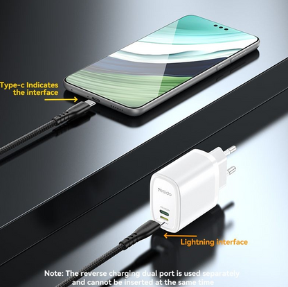 Yesido 20W Type-C And Lightning Dual Port Charger With C-L Cable YC44