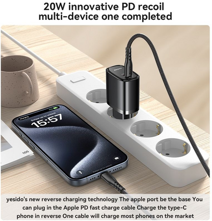 Yesido 20W Type-C And Lightning Dual Port Charger With C-L Cable YC44