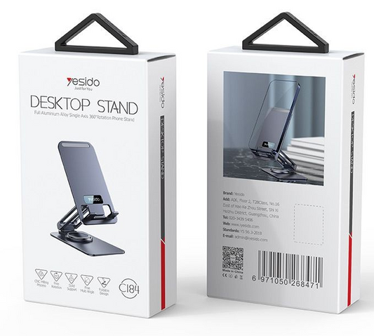YESIDO  Aluminum Alloy 360 Rotating Folding Desktop Phone Holder