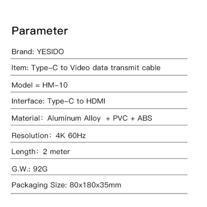 HM10 Type-C to HDMI Video Cable