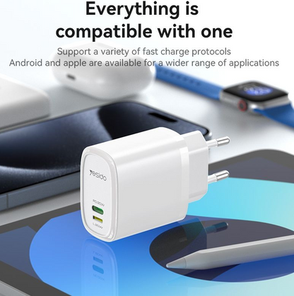 Yesido 20W Type-C And Lightning Dual Port Charger With C-L Cable YC44