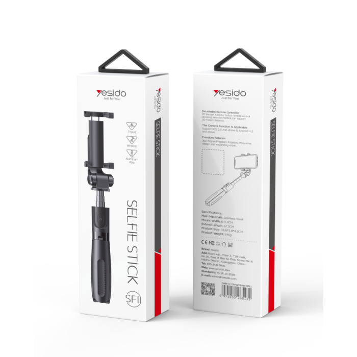 Yesido SF11 Flexible 5 Part Telescopic Triple Phone Holder Selfie Stick.