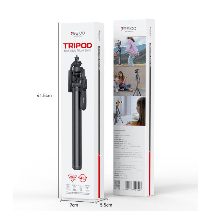 Yesido SF17 Multifunctional 360 Handheld Panoramic Shot Selfie Stick 2.05M Bluetooth Remote Shooting Aluminum Alloy Expanding Tripod.