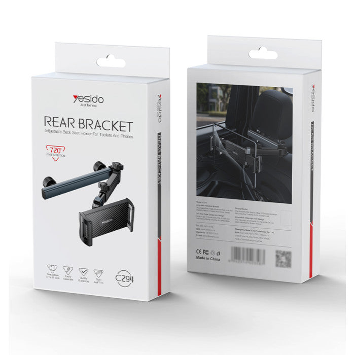 C294 360 Rotating Extra Wide Clamping Arm Long Hip Headrest Car Phone Holder