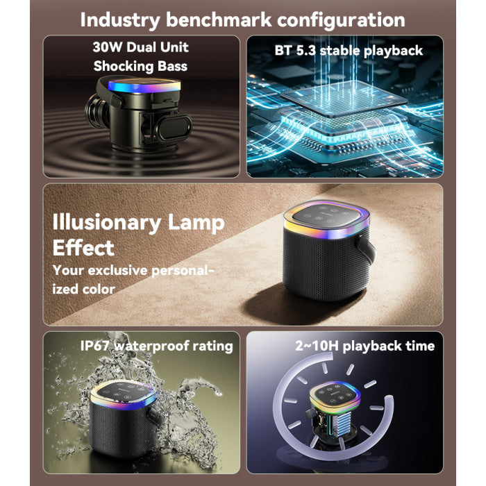 YSW25 Yesido BT5.3 360 Omnidirectional Sound Effect 8W 1800mAh High-capacity Battery IP67 Waterproof Rating Speaker.