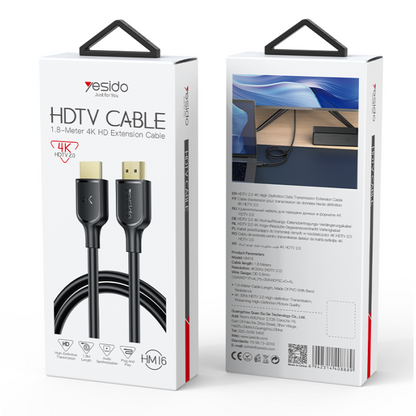 HM16 1.8m Long Gold Plated Interface Ultra Clear 4K 30Hz Stable Transmission HDMI Video Cable