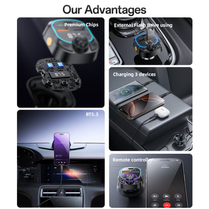 Y70 BT5.3 Support Charging 3 Devices With Remote Controller BT & FM Transmittor Car Charger