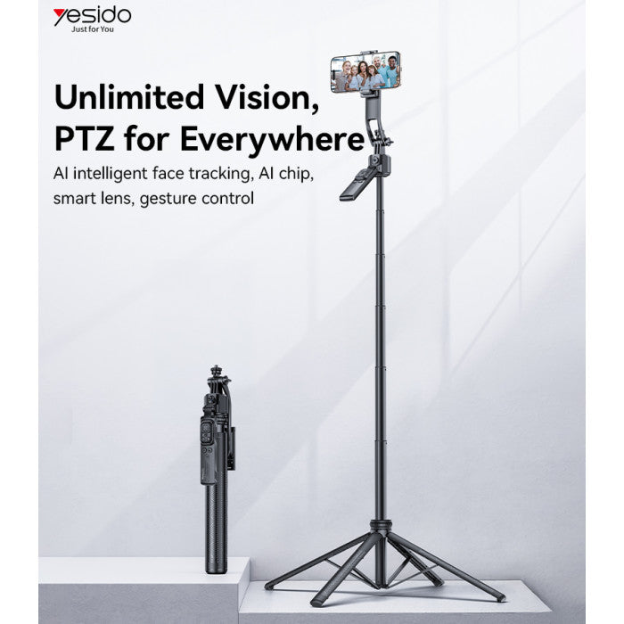 SF23 Yesido 360 Rotation AI Intelligent Face Tracking Multifunctional Remote Control Aluminum Alloy Pole Tripod Selfie Stick.