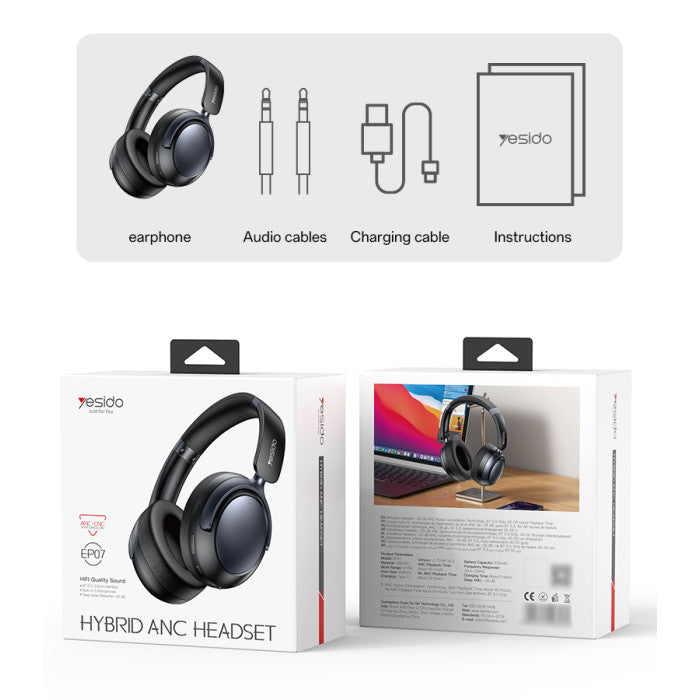 Hybrid ANC Headphones | Ultra-Light & Long Battery Life EP07 BT5.3