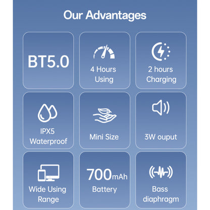 YSW30 Yesido 3W Output IPX5 Waterproof Bass Diaphragm BT5.0 700mAh Battery Mini Wireless Speaker.