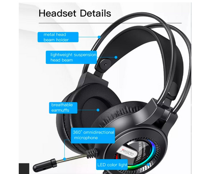YESIDO Gaming Headset Headphone Over-ear Earphone with Microphone