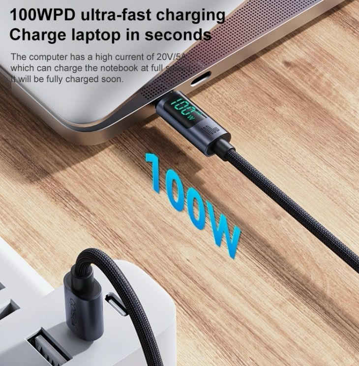 YESIDO CA158 100W Type-C to Type-C Digital Display Charging Cable
