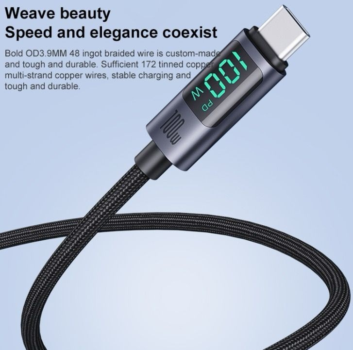 YESIDO CA158 100W Type-C to Type-C Digital Display Charging Cable
