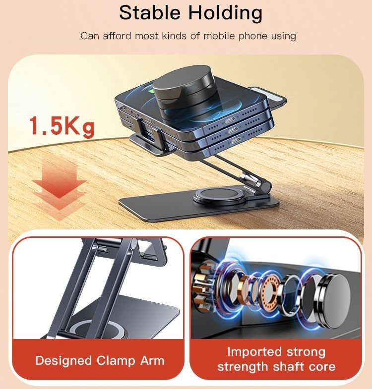 YESIDO  Aluminum Alloy 360 Rotating Folding Desktop Phone Holder