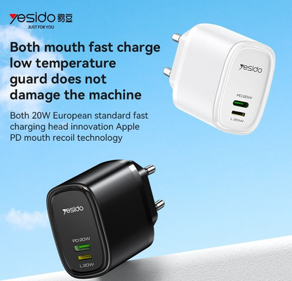 Yesido 20W Type-C And Lightning Dual Port Charger With C-L Cable YC44