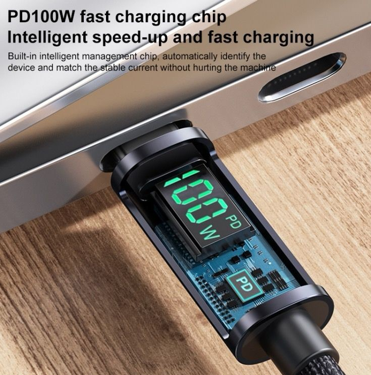 YESIDO CA158 100W Type-C to Type-C Digital Display Charging Cable