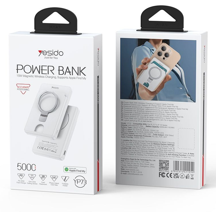 Yesido YP73 5000 Mah Magnetic Wireless Power Bank With Smart Locator
