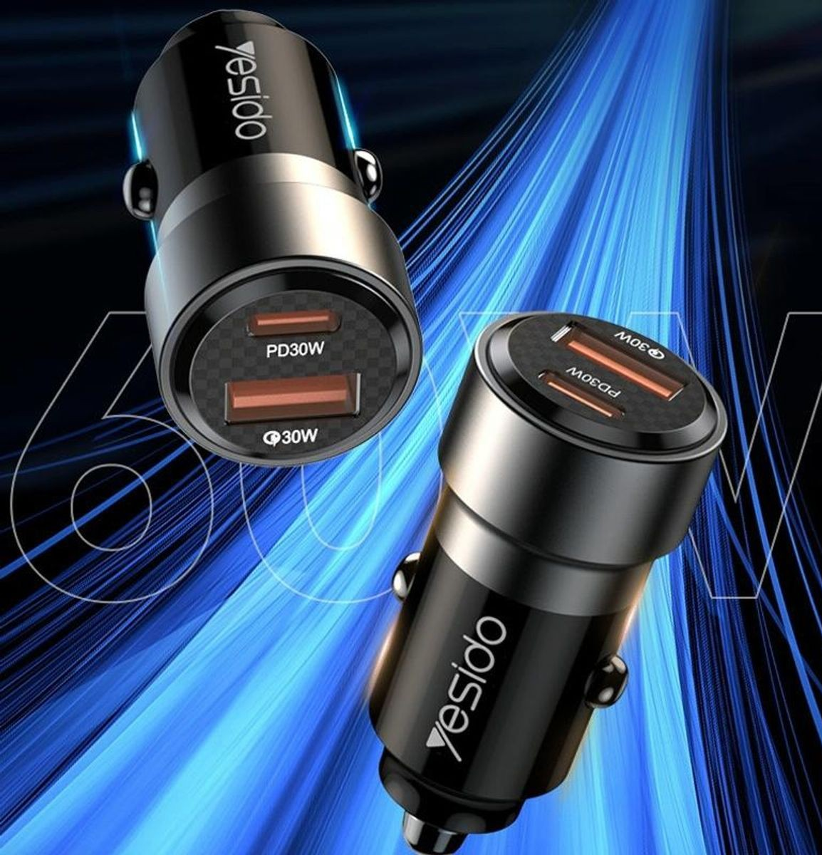 Yesido Y54 Super Fast Car Charger and Type-C to Lightning Cable (30W)